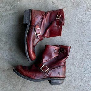 Classic Frye Engineer Moto Cherry-Brown Boots Made in USA Size Mens Size 9